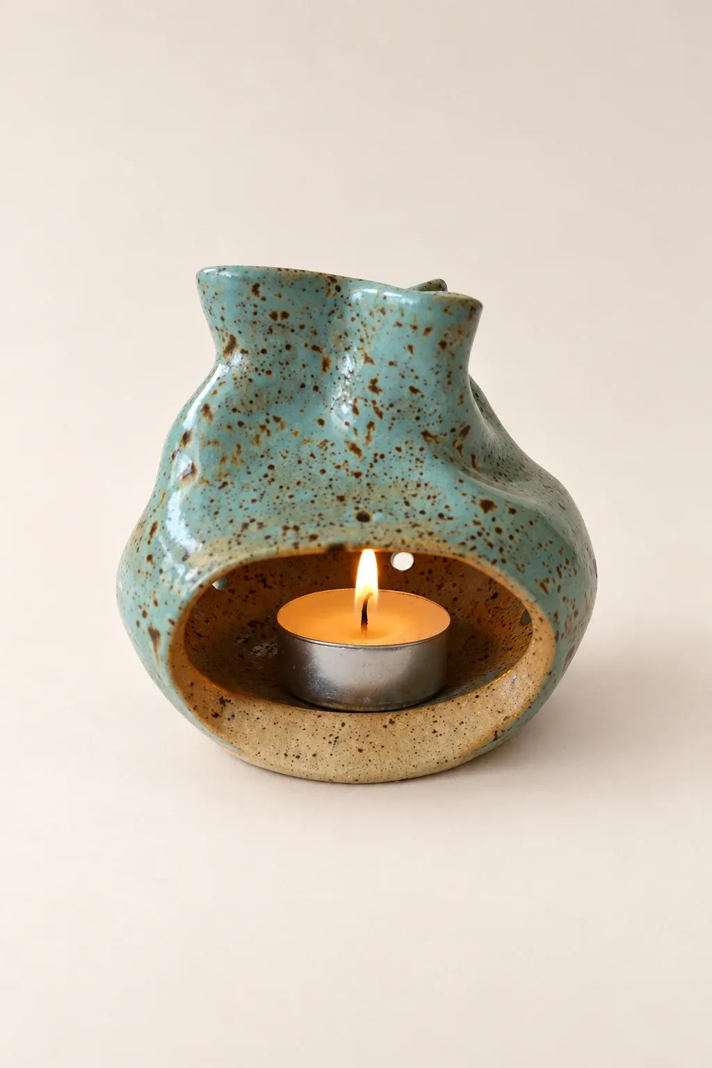Blue candle holder — handmade Kachi ceramic objects