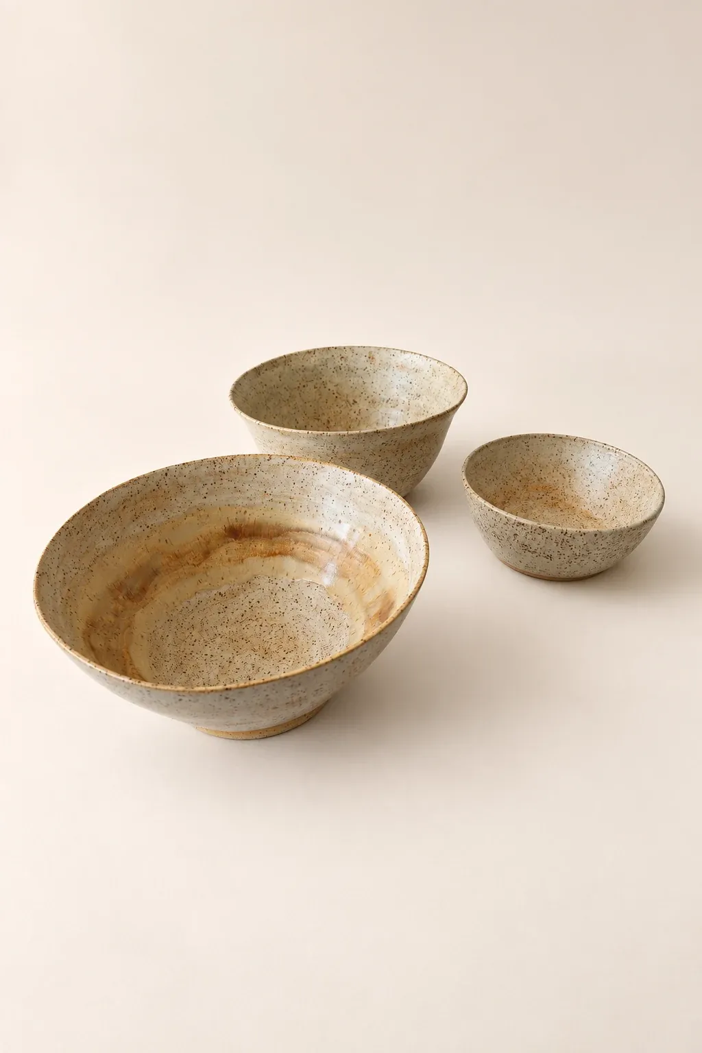 Speckled bowl trio — handmade Kachi ceramic tableware